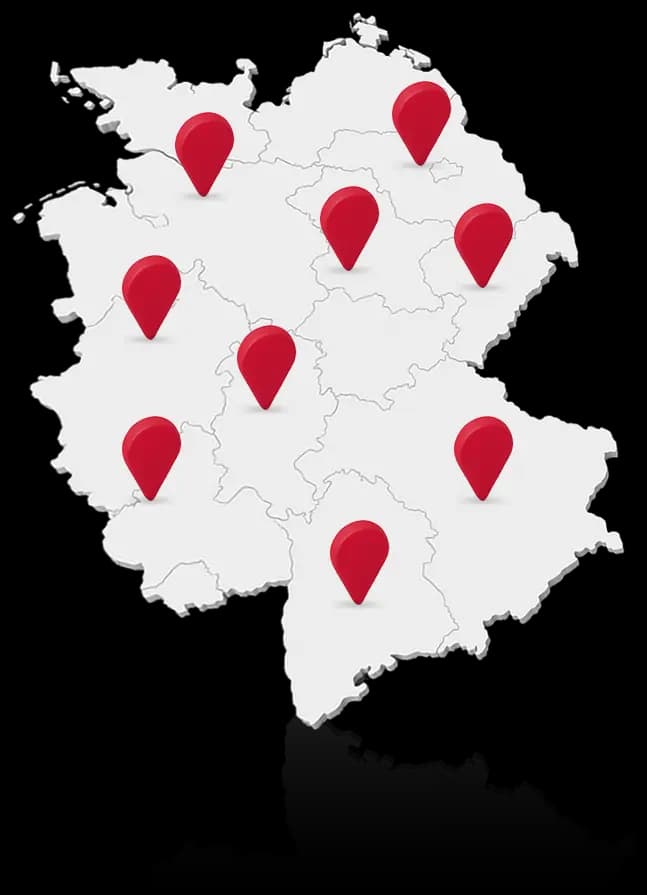 Dienstleistungen für Unternehmen in ganz Deutschland – Karte mit markierten Standorten
